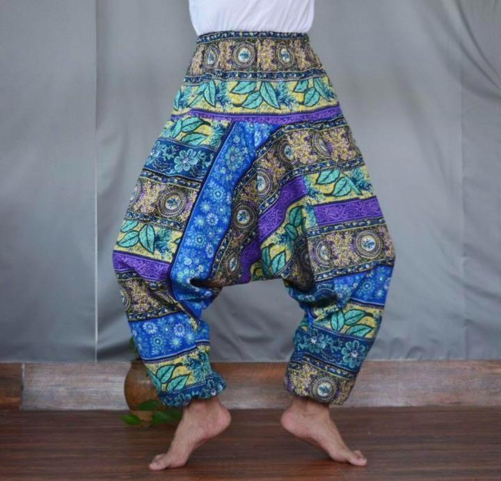 新品 タイダイ柄 エスニック 個性的 派手 サルエルパンツ 裾ゴム 青