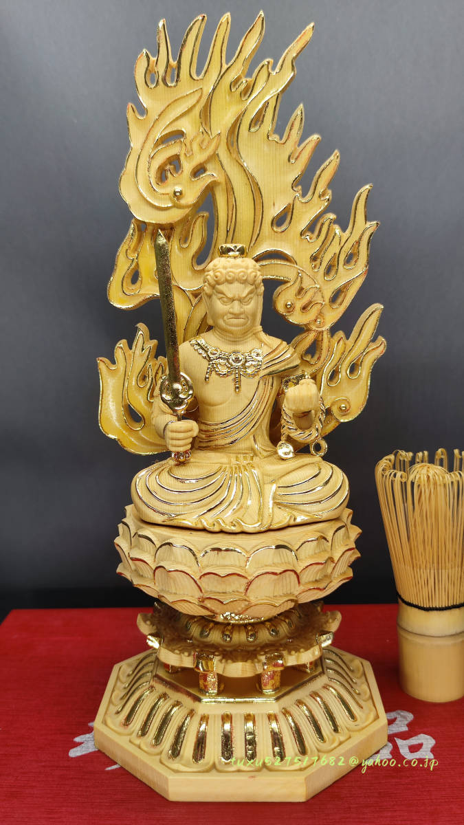 不動明王 仏教工芸品 総檜材 極上彫 木彫仏像 不動明王像 座像 仏教