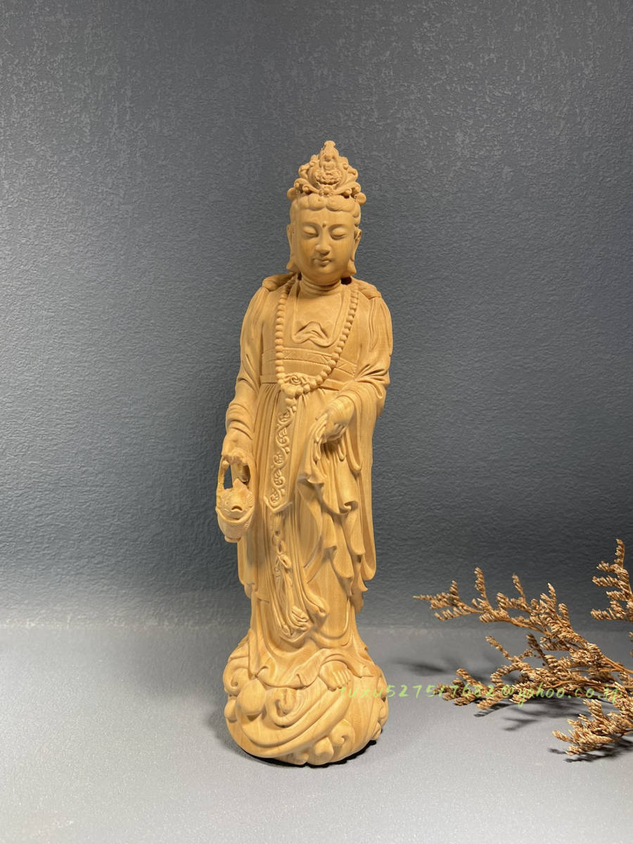 美品登場☆木彫仏像 自在観音菩薩 仏師彫り 招財開運 仏教工芸品 精密彫刻-
