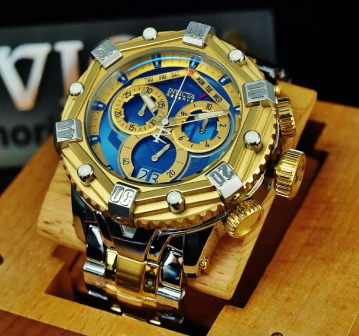 期間限定特別価格 RESERVE INVICTA メンズ腕時計 インビクタ HURICAN BLUE SILVER GOLD, - メンズ腕時計