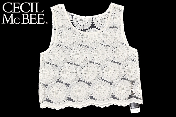 S2355★送料無料★新品★CECIL McBEE セシルマクビー★花柄 刺繍 シースルー ノースリーブ シャツ Ｍ_画像1