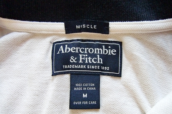 Abercrombie & Fitch アバクロ メンズ 半袖ポロシャツ Ｍサイズ （大きめ）ホワイト 100％COTTON