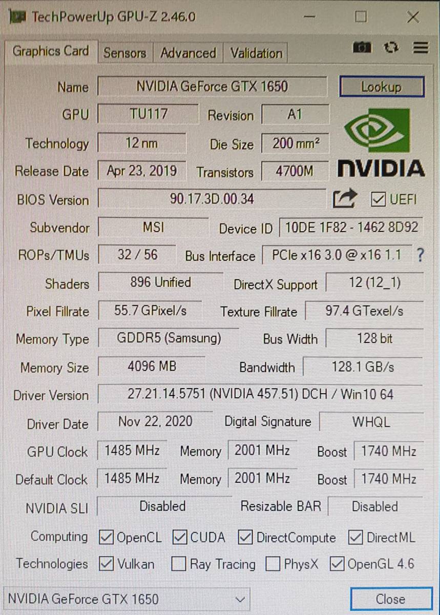 代引き不可 MSI GeForce GTX 1650 AERO ITX 4G OC グラフィック