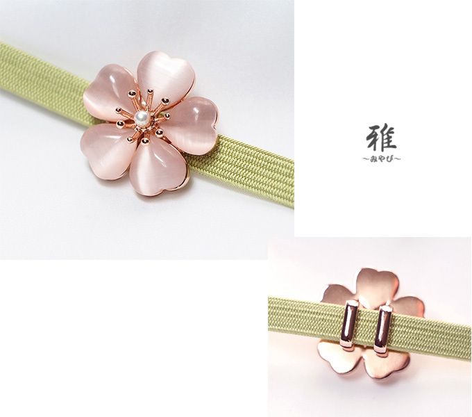 【 雅 】 キャッツアイが綺麗な一輪桜（30ミリ）にあこや本真珠 三分紐専用 帯留め_画像2