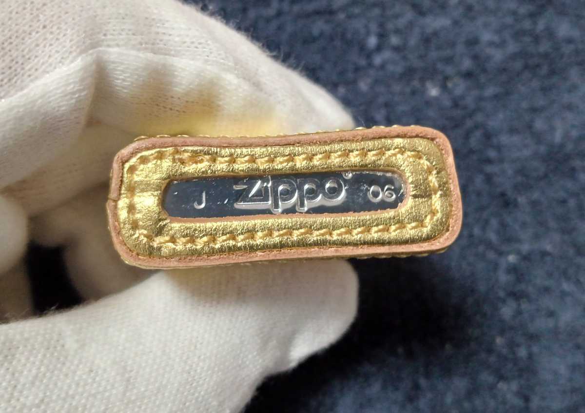 Zippo ジッポー L.DRESS　革巻き ゴールド色　2006年製_画像6