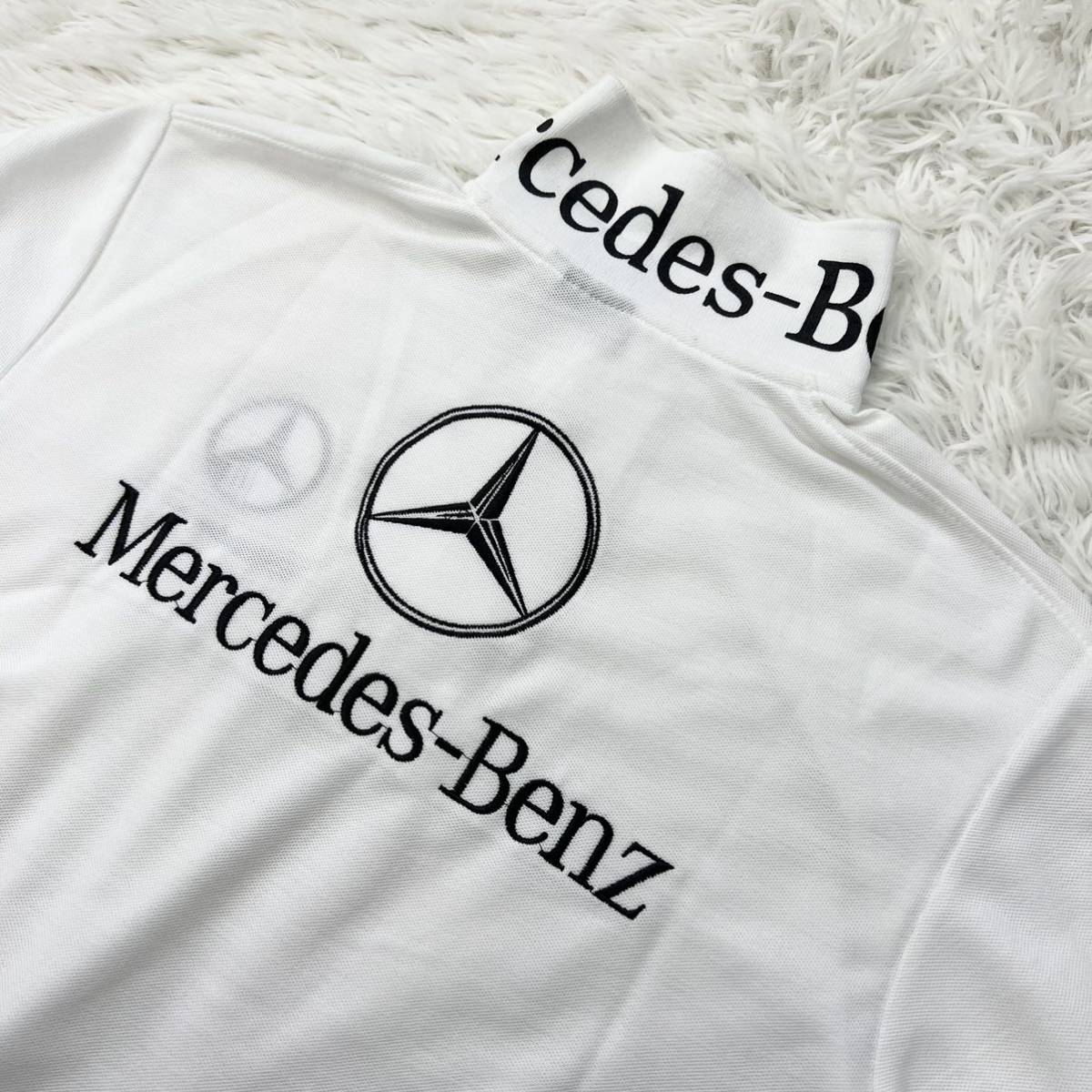 E24 〈新品未使用〉メルセデスベンツ Mobil1 ポロシャツ コットン100% 半袖 刺繍 ホワイト L モービル Mercedes-Benz