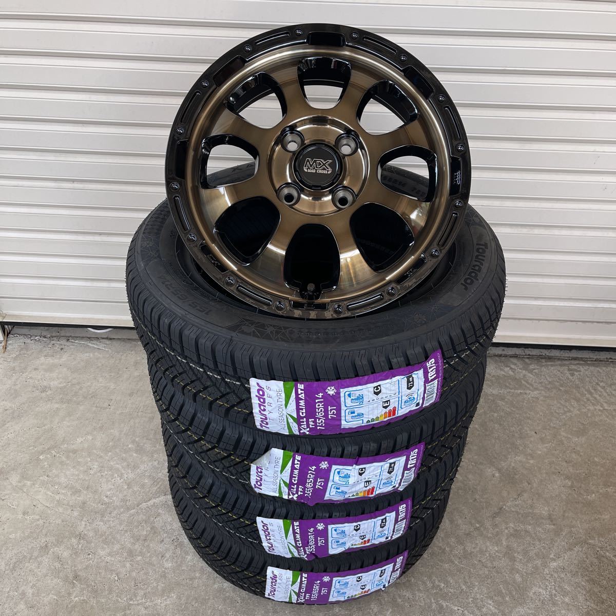 新品オールシーズンタイヤ◆155/65R14◆マッドクロスグレイス◆トゥラド4本セット◆ワゴンRスペーシアギアN-BOXタントウェイク ブロンズ