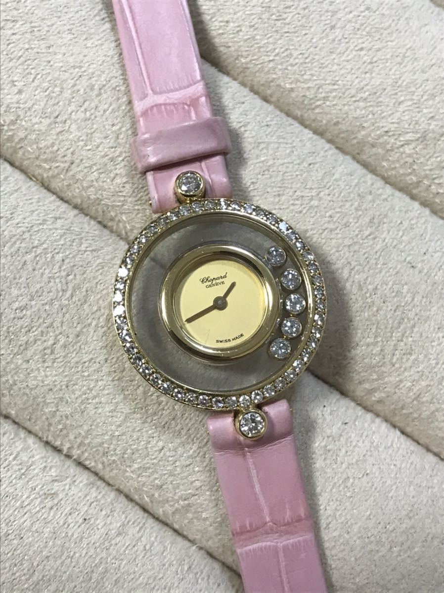  settlement of accounts sale beautiful goods Chopard happy diamond bezel diamond quartz lady's wristwatch original unused belt pink belt YG