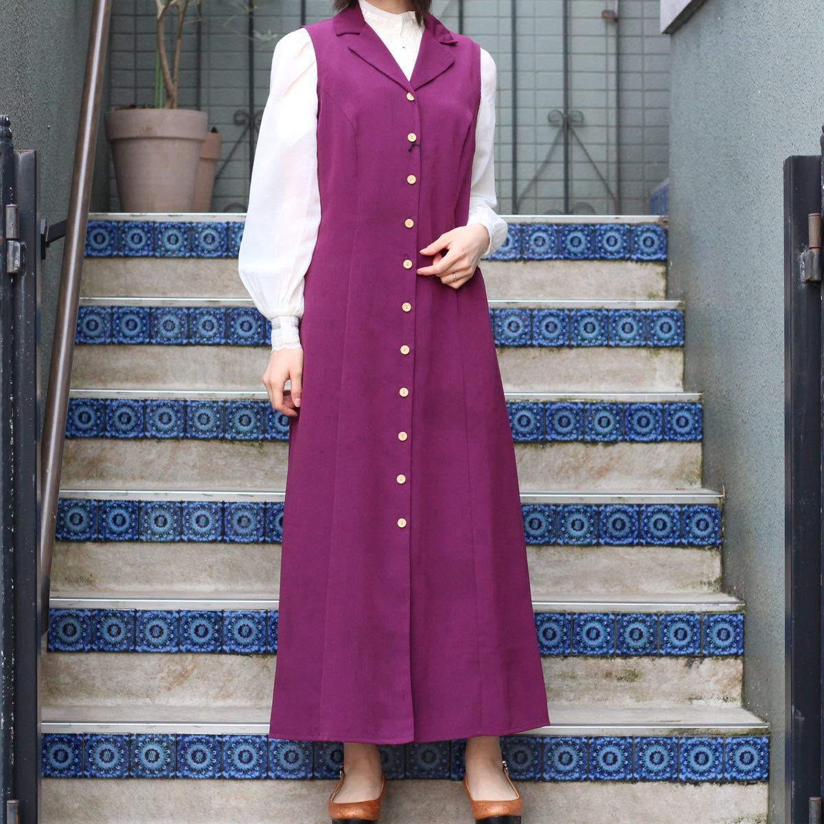 手数料安い USA VINTAGE FRONT BUTTON DESIGN NO SLEEVE ONE PIECE/アメリカ古着フロントボタンデザインノースリーブワンピース Lサイズ 手数料安い USA VINTAGE FRONT BUTTON DESIGN NO SLEEVE ONE PIECE/アメリカ古着フロントボタンデザインノースリーブワンピース Lサイズ