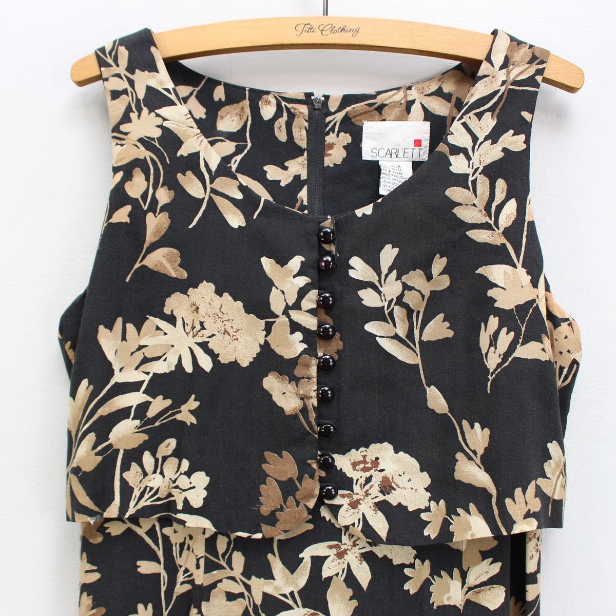 USA VINTAGE FLOWER PATTERNED LAYARD DESIGN NO SLEEVE ONE PIECE/アメリカ古着花柄レイヤードデザインノースリーブワンピース_画像6