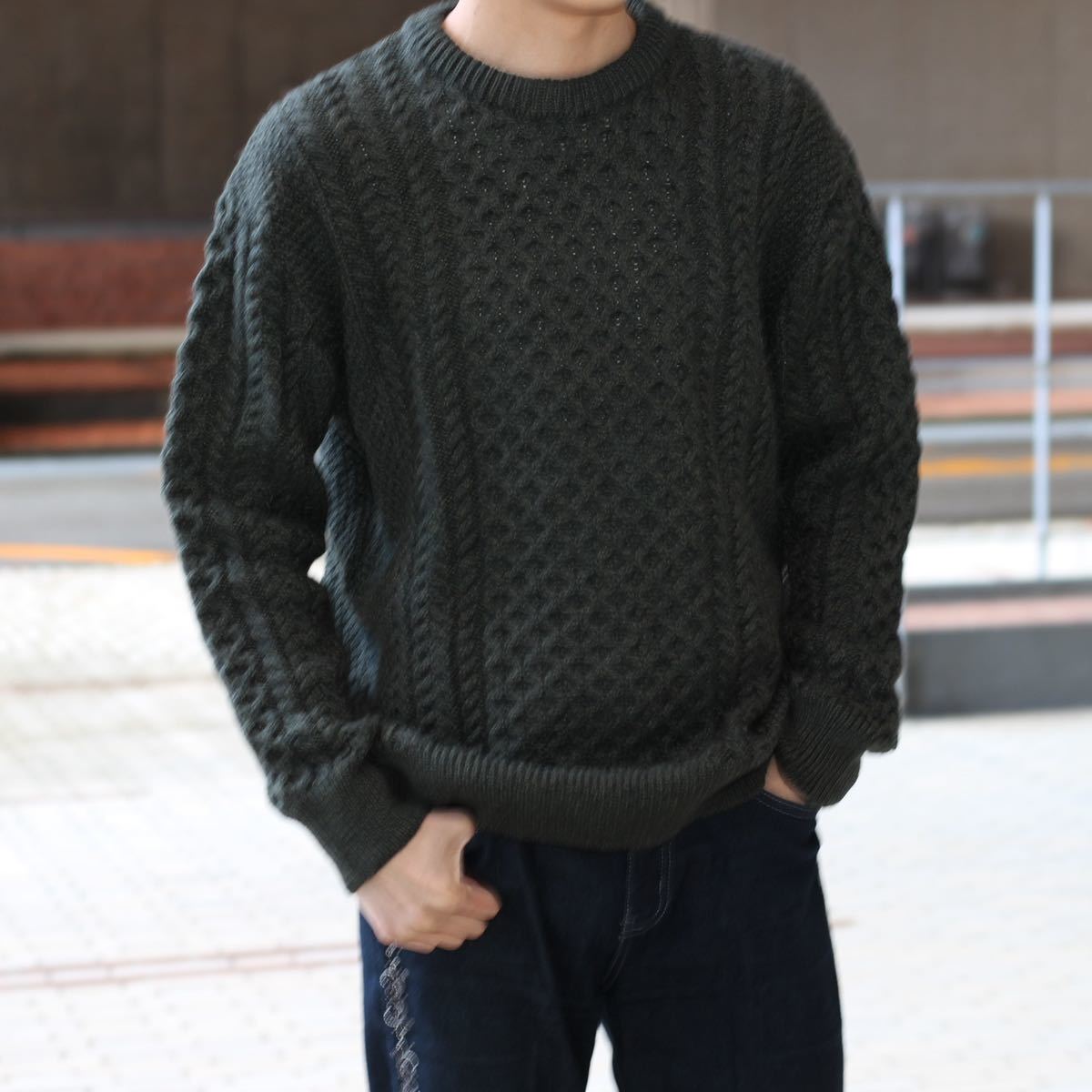 割引 USA KNIT/アメリカ古着アイリッシュストアケーブル編みニット