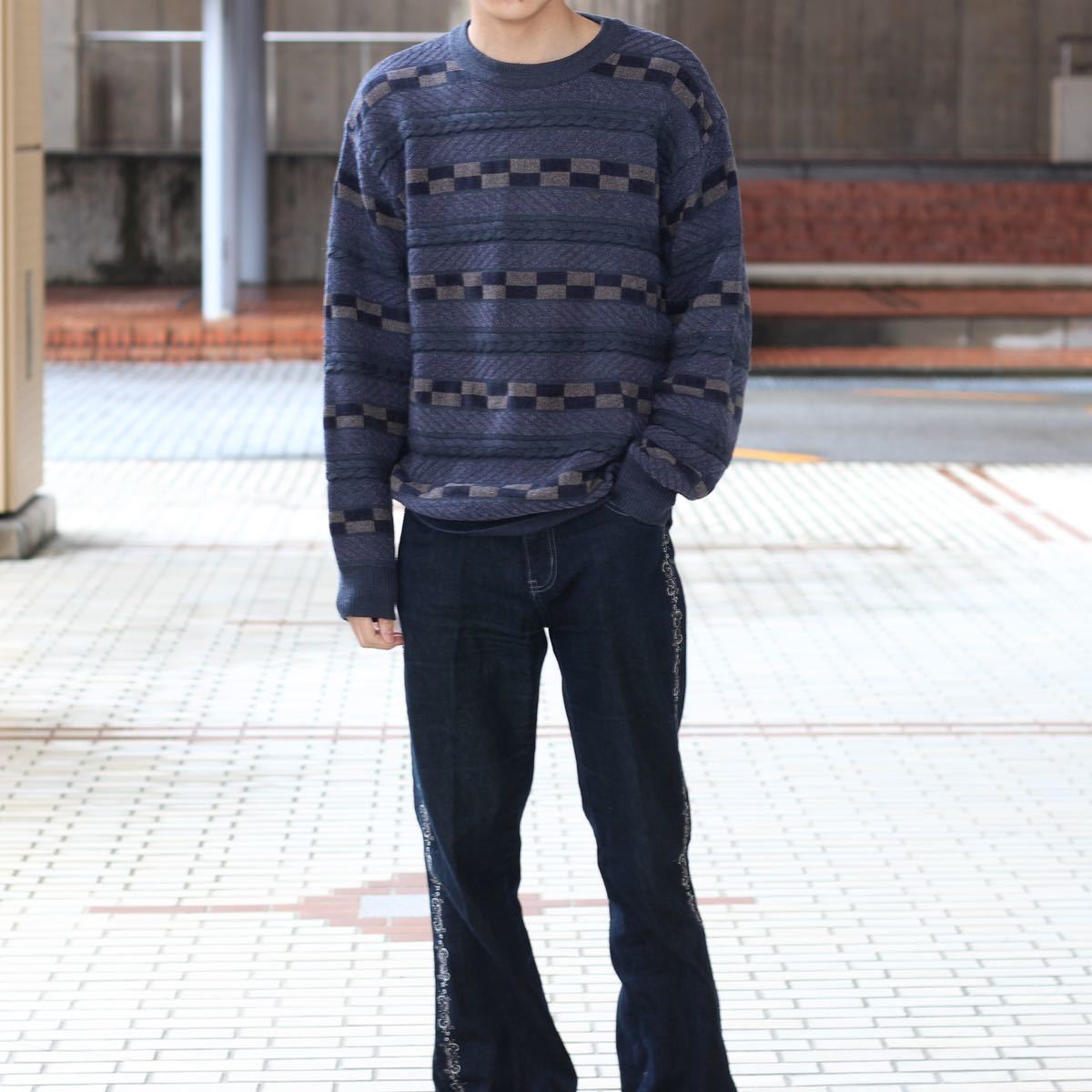 RETRO VINTAGE PATTERNED ALL OVER WOOL KNIT/アメリカ古着総柄ウールニット_画像2