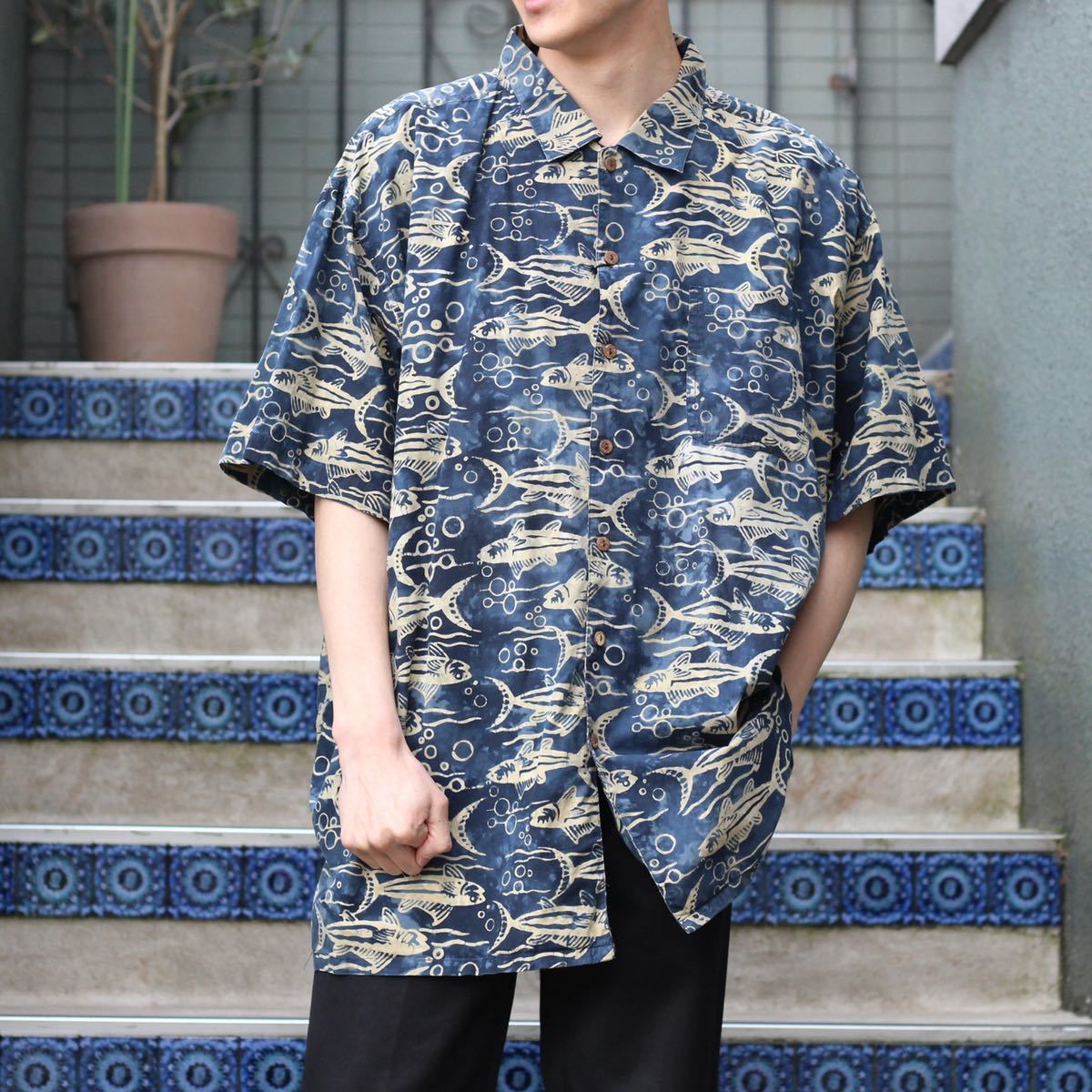 USA VINTAGE HALF SLEEVE FISH PATTERNED SHIRT/アメリカ古着半袖魚柄