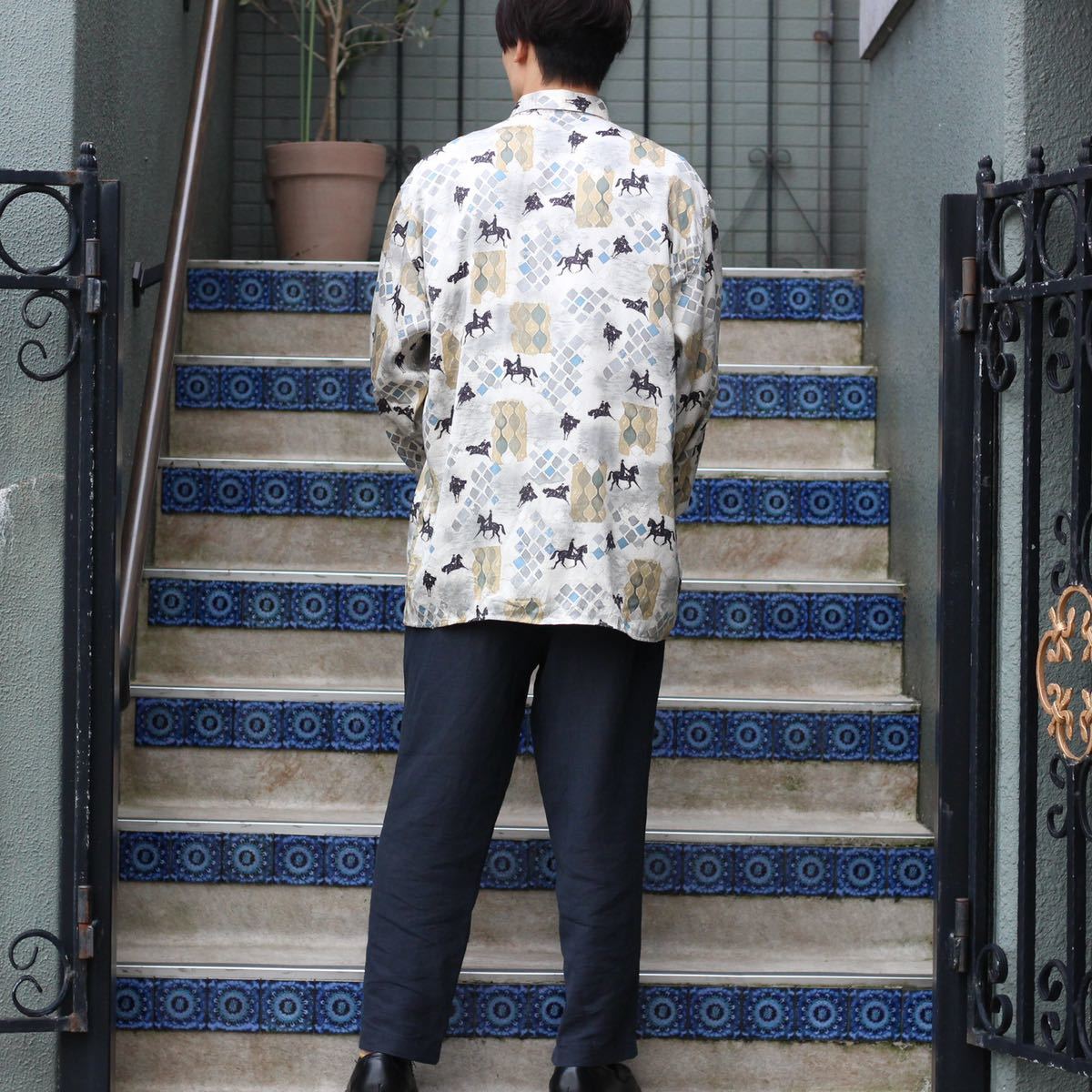 USA VINTAGE HORSE PATTERNED DESIGN SHIRT/アメリカ古着馬柄デザインシャツ