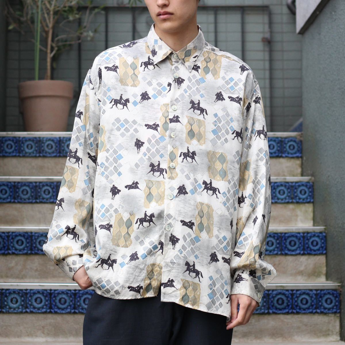 USA VINTAGE HORSE PATTERNED DESIGN SHIRT/アメリカ古着馬柄デザイン