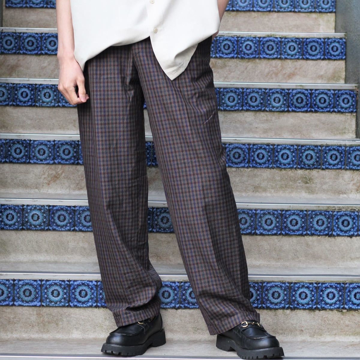 EU VINTAGE CHECK PATTERNED SLACKS PANTS/ヨーロッパ古着チェック柄スラックスパンツ