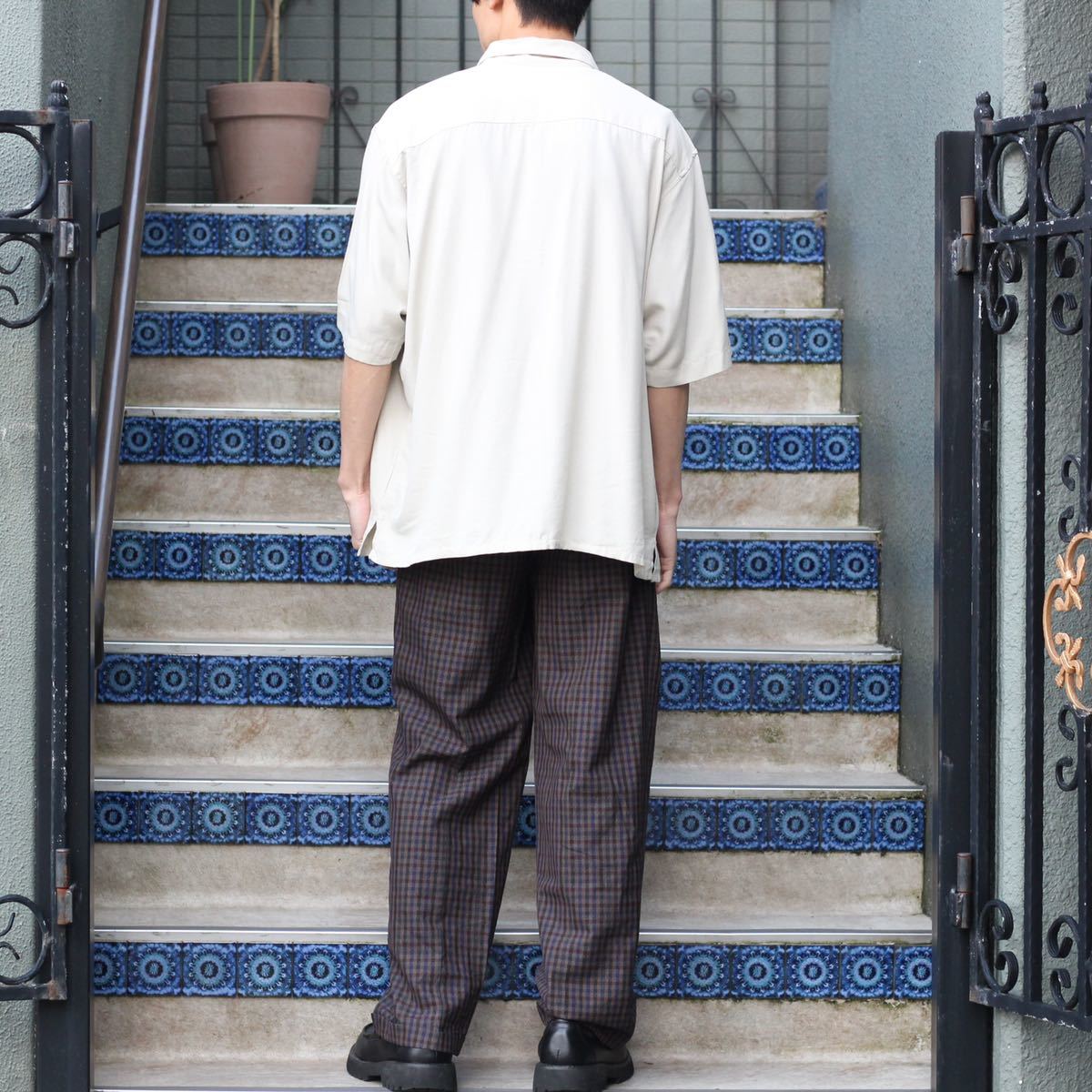 EU VINTAGE CHECK PATTERNED SLACKS PANTS/ヨーロッパ古着チェック柄スラックスパンツ