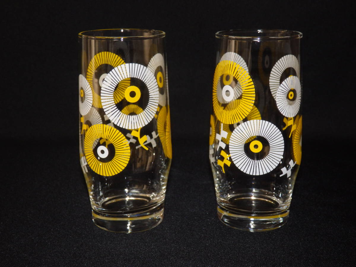 希少レア 美品 古い花柄グラス 2個セット ガラスコップ 昭和レトロ