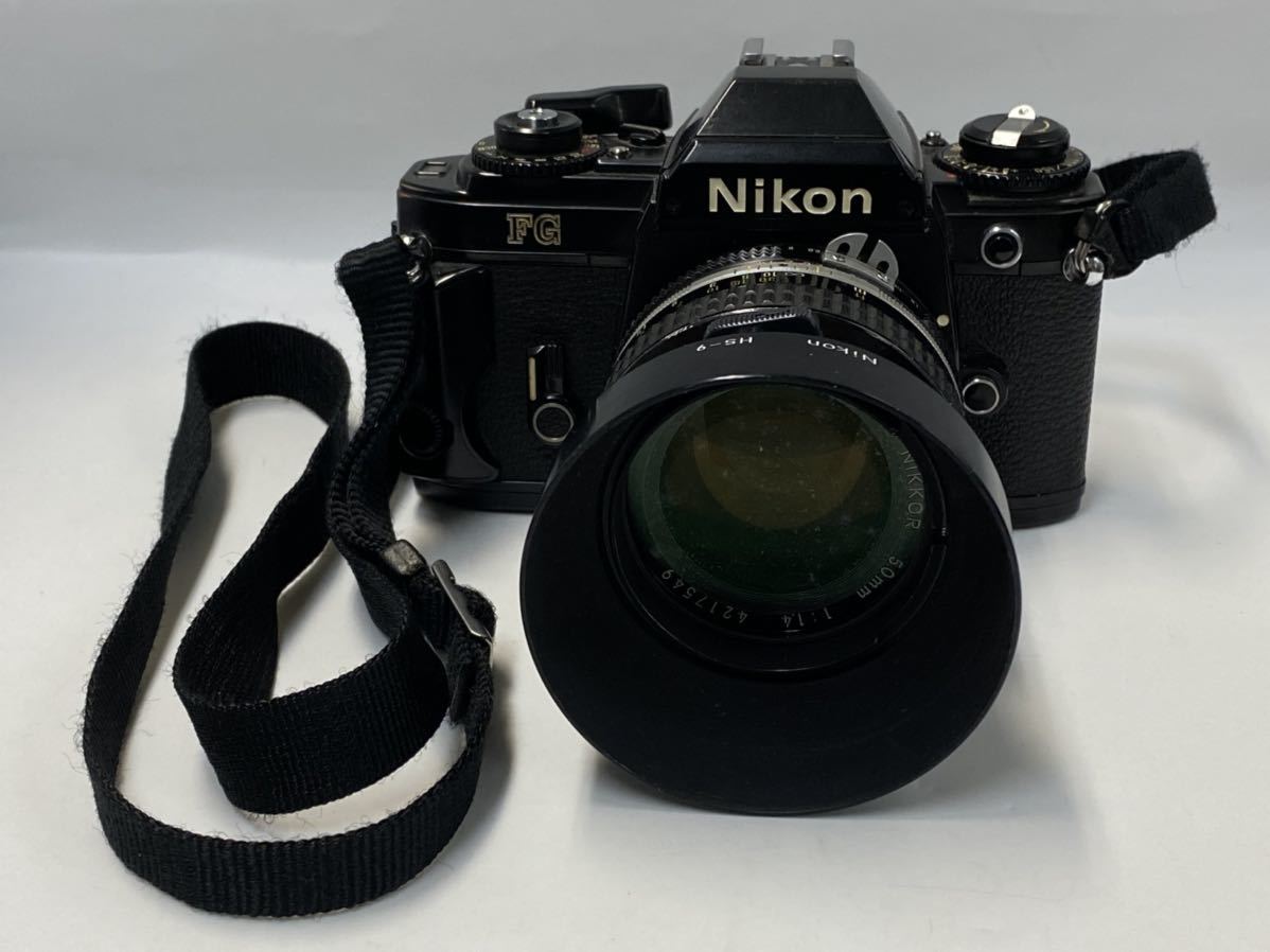 1円スタート Nikon FG ニコン レンズ NIKKOR 50mm 1:1.4 一眼レフ フィルムカメラ レンズフード ストラップ付き_画像1