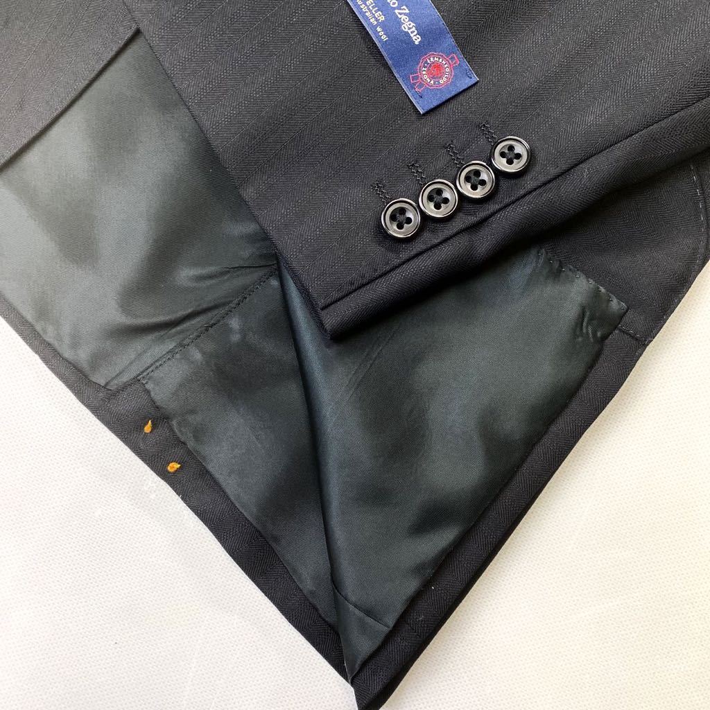 【本台場仕立て★ エルメネジルド・ゼニア】新品タグ付きErmenegildo Zegna シングル2つボタン 3L/AB8 黒　ブラック　ストライプスーツ_画像5