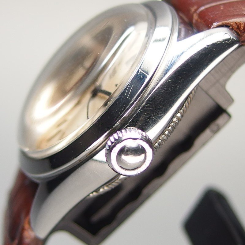 【希少 スクリューバックケース ボーイズサイズ】 ROLEX ロレックス オイスター 4220 青針 手巻き SSxレザーアンティーク 腕時計 「18466」_画像4