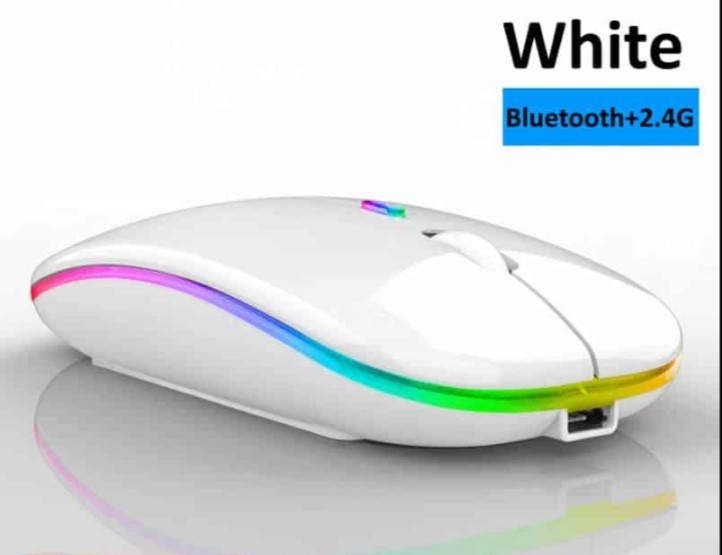 ワイヤレスマウス 静音薄型 7色LEDランプ無線充電式 2.4GHz シルバー色
