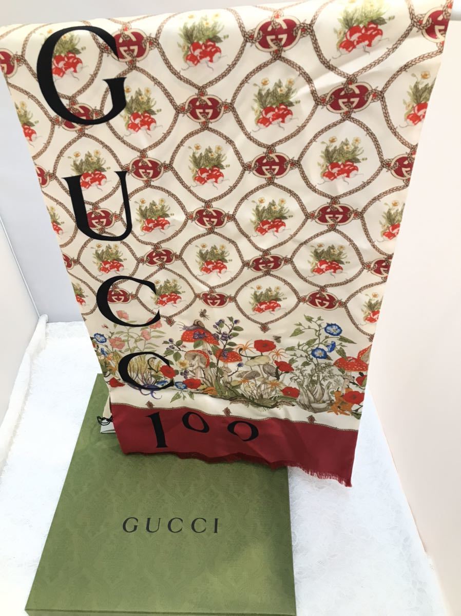 未使用】GUCCI グッチ 100周年限定ノベルティ ロングスカーフ シルク