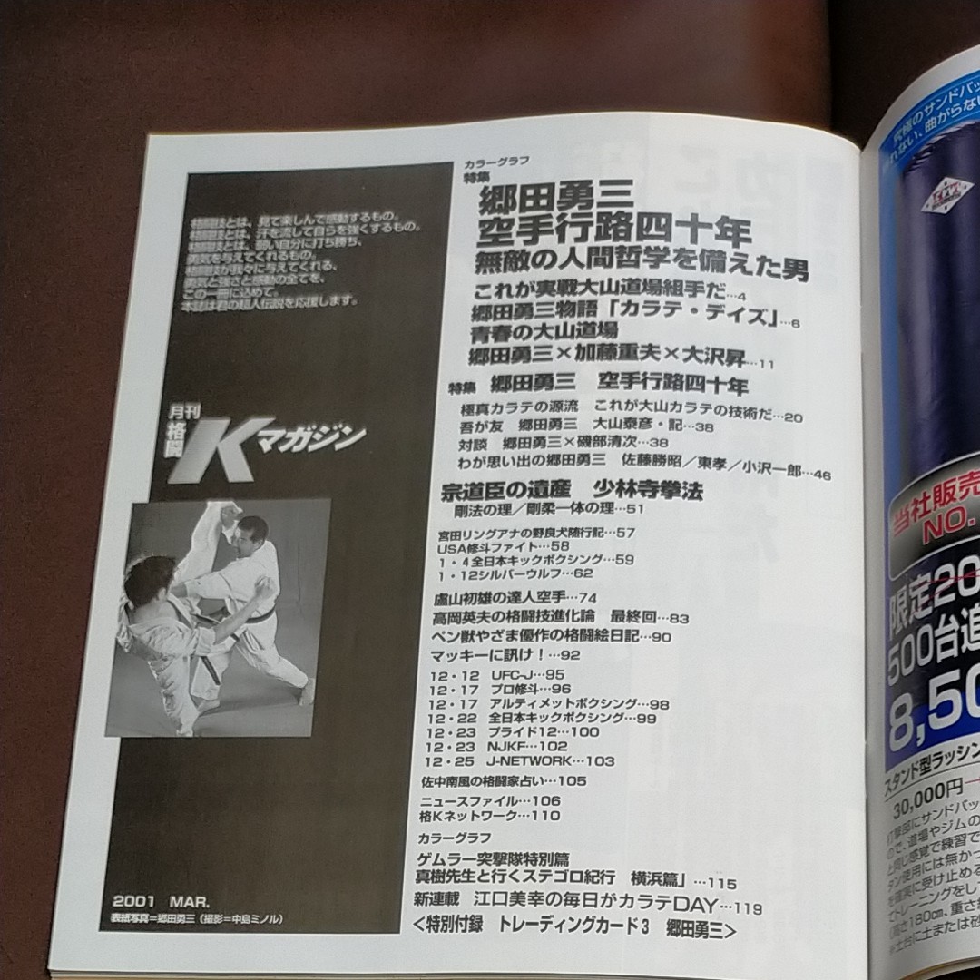 格闘Kマガジン　2001年3月号　郷田勇三　空手行路十年無敵の人間哲学を備えた男　大山道場組手　少林寺拳法　廬山初雄　達人空手　