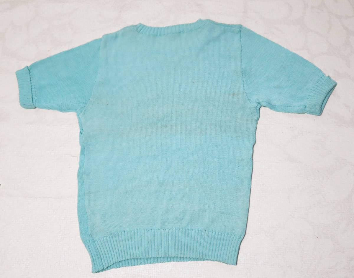 2056 Showa Retro girl spring for summer short sleeves knitted 150. light blue blue child ..... equipped dead stock stock disposal 