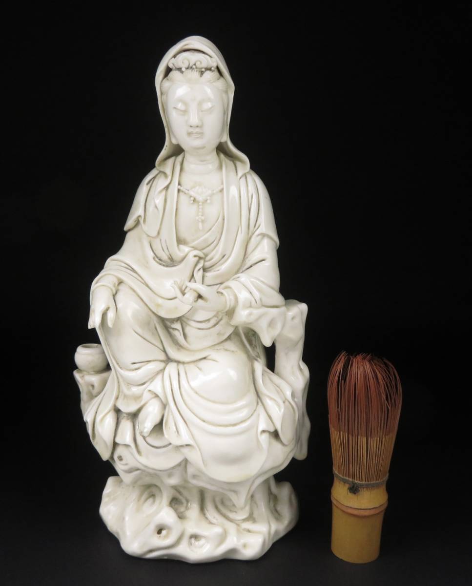 九州某寺院整理品【何朝宗製徳化窯 白磁観音像】時代 仏像 佛像 希少