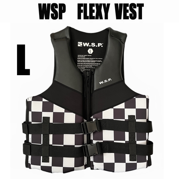 JWBA認定品 WSP フレキシーベスト ブラックチェック Lサイズ　ライフジャケット ウェイクベスト_画像1