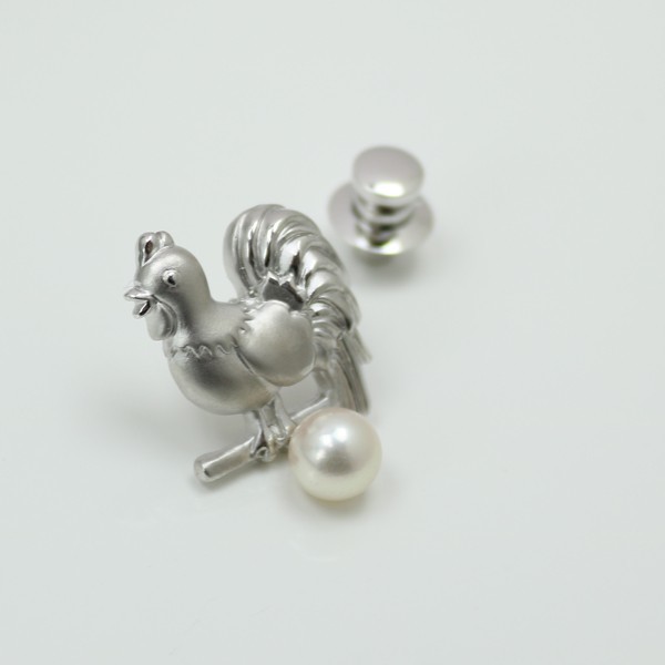  pearl tiepin pearl brooch ... pearl 7mm-7.5mm white color tiepin Akoya pearl animal series chicken 14517