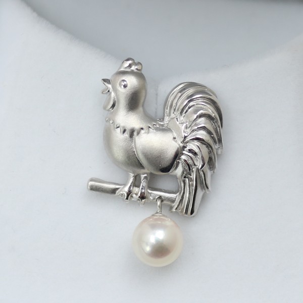  pearl tiepin pearl brooch ... pearl 7mm-7.5mm white color tiepin Akoya pearl animal series chicken 14517