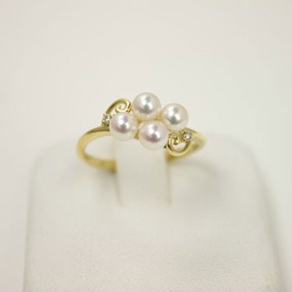 真珠 指輪 パール リング あこや真珠 パール 指輪 リング アコヤ本真珠 4mm-4.5mm ベビーパール ホワイトカラー K18 ダイヤ 15627