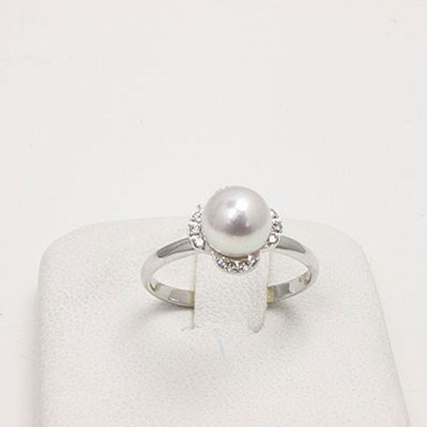 真珠 指輪 パール リング あこや真珠 6mm パール 指輪 リング アコヤ真珠 ホワイトカラー K18WG ダイヤ 15657