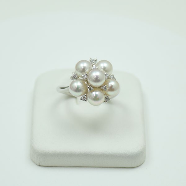 真珠 指輪 パール リング あこや真珠 5.5mm-6mm ホワイトカラー 指輪 アコヤ本真珠 ダイヤ K18WG 6561