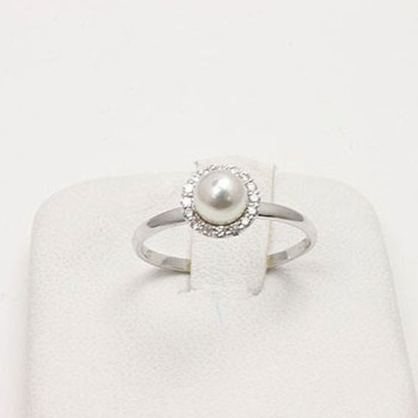 真珠 指輪 パール リング あこや真珠 4.5mm パール 指輪 リング アコヤ真珠 ホワイトカラー K18WG ダイヤ 15658