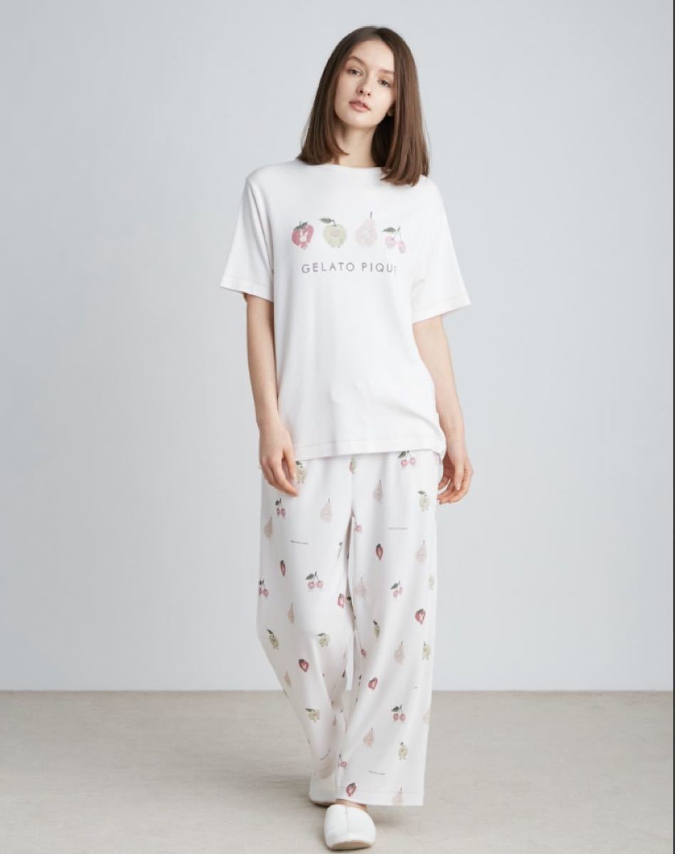 新タグ付ジェラートピケ フルーツ アニマル Tシャツロングパンツ セット ピンク