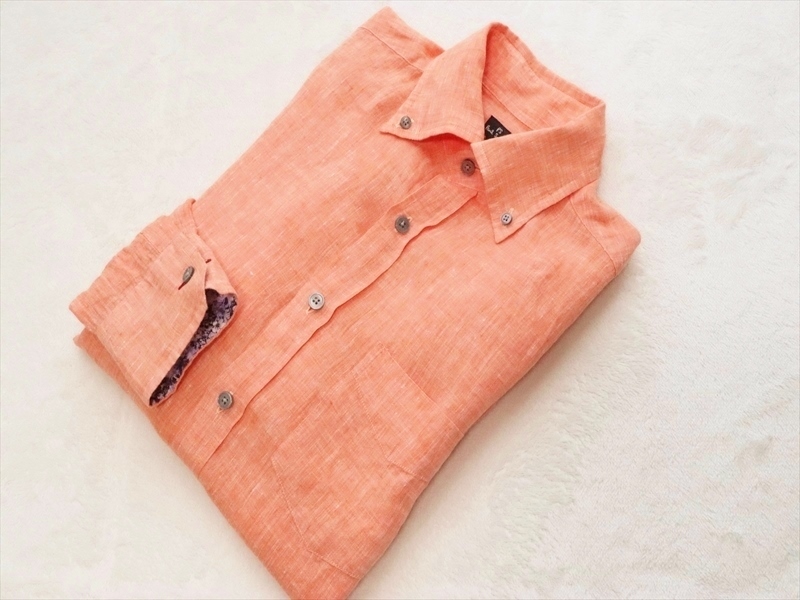 Paul Smith ポールスミス メンズ 長袖 麻100% リネンシャツ M オレンジ