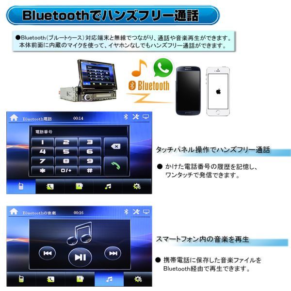 【在庫処分】１DIN７インチ ＤＶＤプレイヤー ラジオ ブルートゥース電話、音楽 USB/SD動画音楽 バックカメラ自動切換え、外部入出力あり