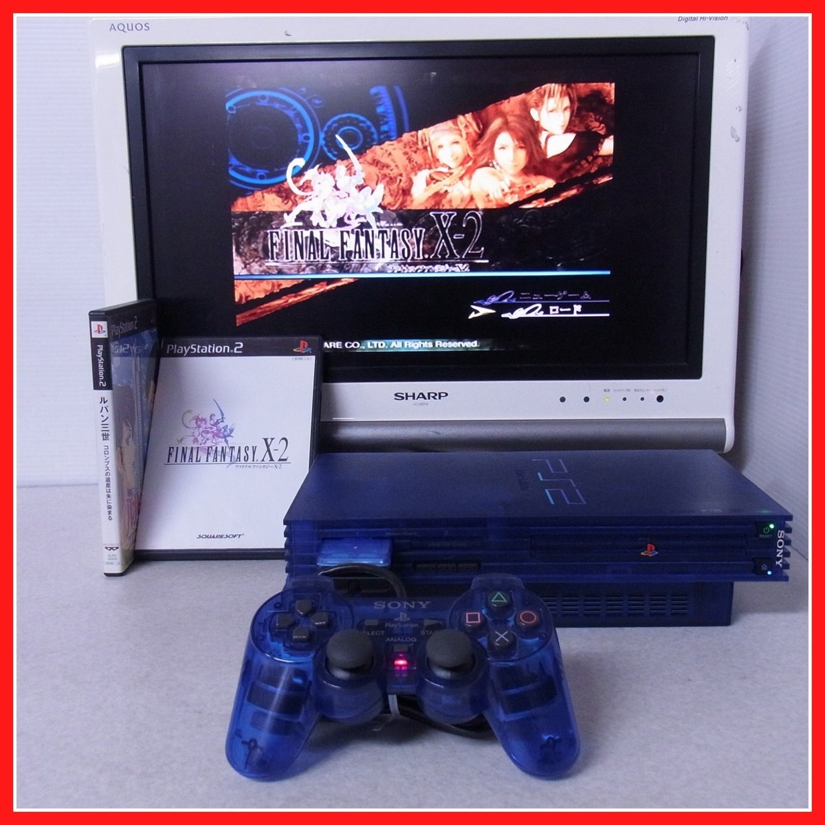 動作品 PS2 プレステ2 SCPH-37000 オーシャンブルー 本体+ファイナルファンタジーX‐2 等 ソフト2本 まとめてセット【20_画像1