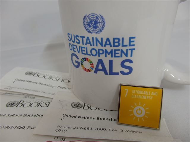 SDGsピンバッジ　1個「7. エネルギーをみんなにそしてクリーンに7：Affordable and clean energy（国連ブックショップ購入・送料無料UN57