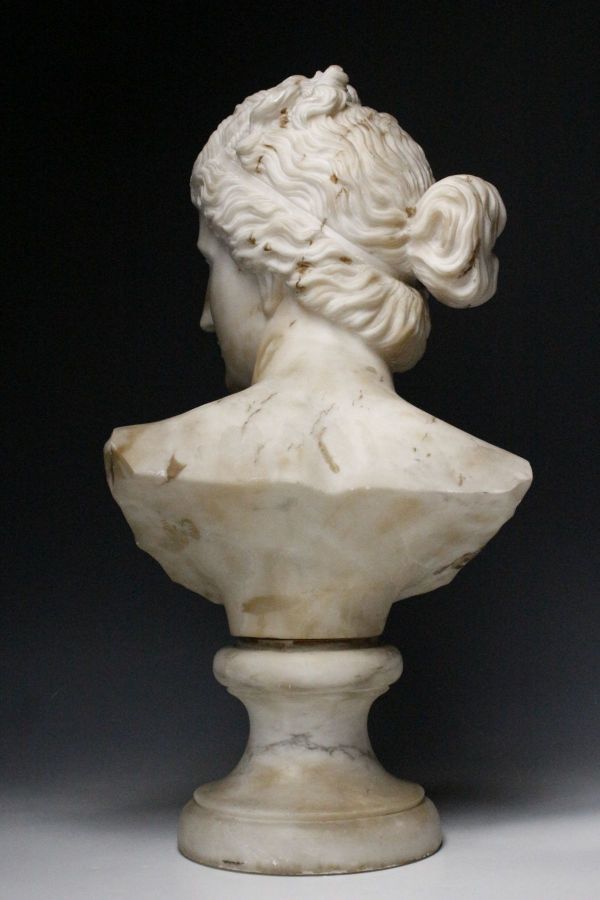 安い定番西洋アンティーク 大理石彫刻 Lalo Simon 在銘 女性胸像 特大58㎝ 24.2kg 置物 細密彫刻 [.EQO]06 西洋彫刻