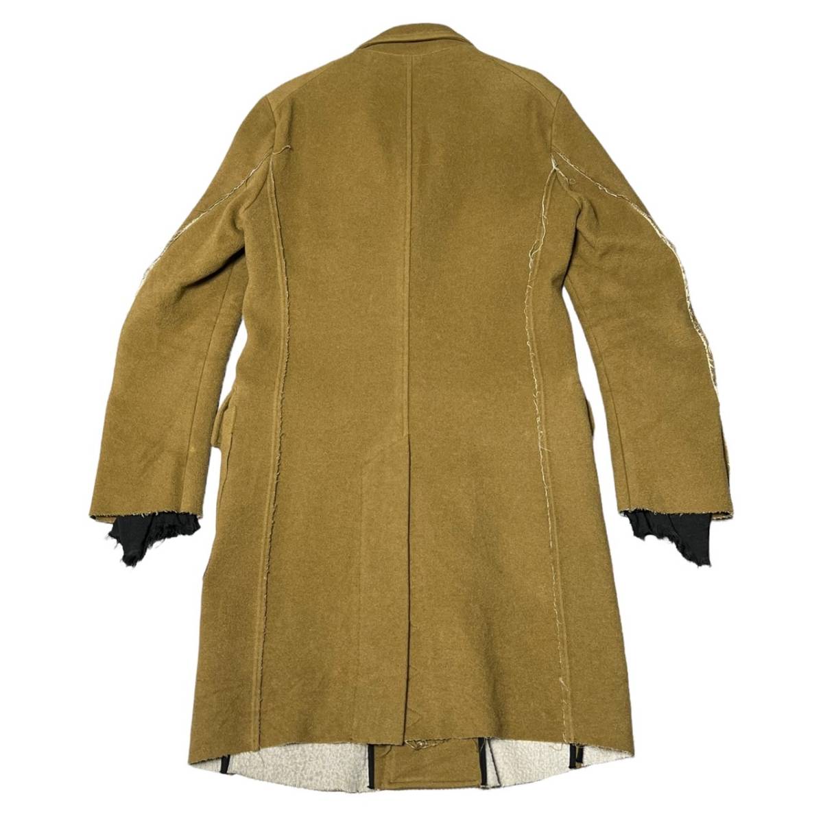 ソロイスト 13AW 断ち切り ロングコート キャメル/ブラック size:44