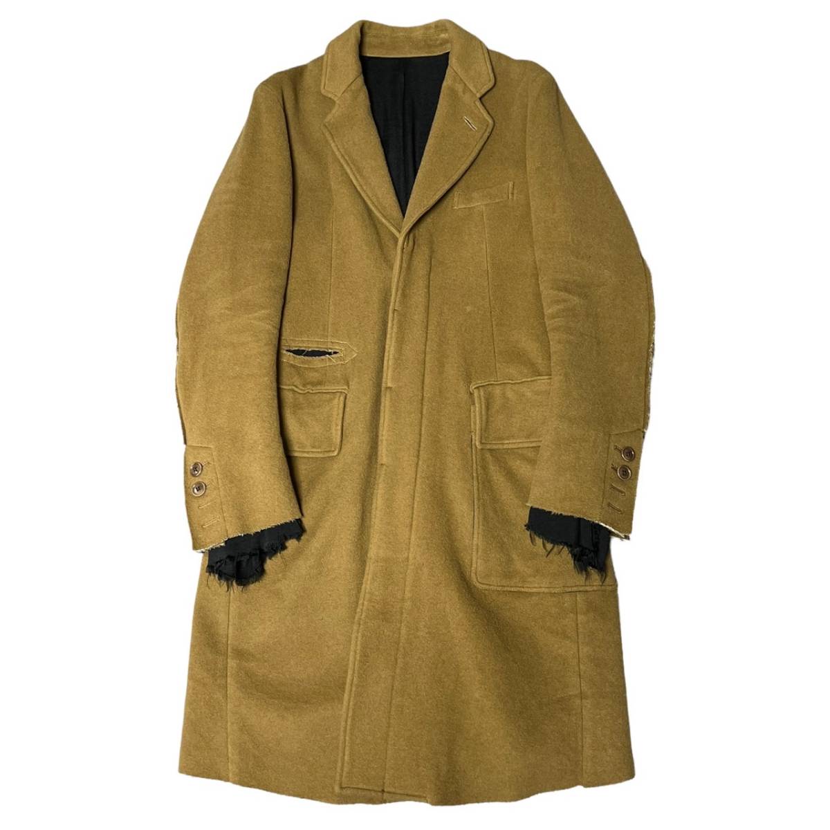 ソロイスト 13AW 断ち切り ロングコート キャメル/ブラック size:44