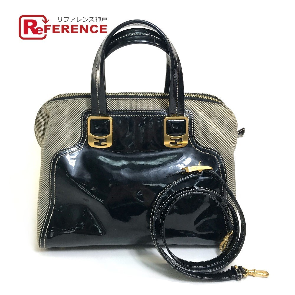 FENDI フェンディ 斜め掛け 肩掛け カメレオン 2WAY ショルダーバッグ ハンドバッグ キャンバス/パテントレザー ブラック系【中古】_画像1