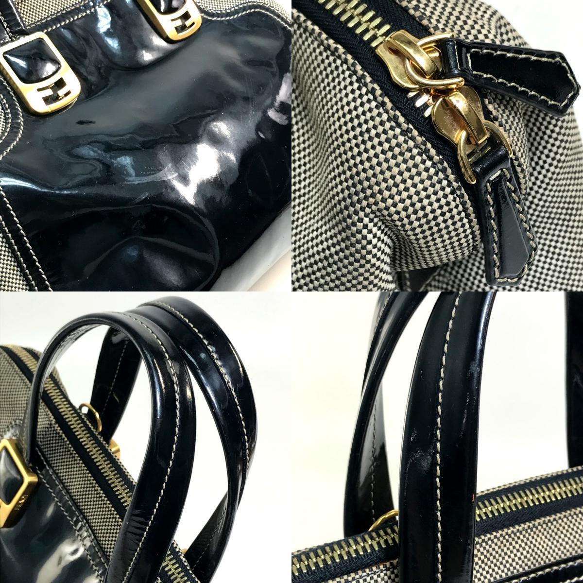 FENDI フェンディ 斜め掛け 肩掛け カメレオン 2WAY ショルダーバッグ ハンドバッグ キャンバス/パテントレザー ブラック系【中古】_画像9