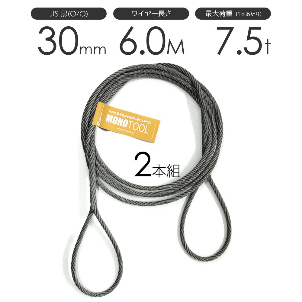 競売 30mm(10分)x6m JIS黒(O/O) 編み込みワイヤー 玉掛けワイヤーロープ 玉掛ワイヤー フレミッシュ 2本組 工事用材料 競売 30mm(10分)x6m JIS黒(O/O) 編み込みワイヤー 玉掛けワイヤーロープ 玉掛ワイヤー フレミッシュ 2本組 工事用材料