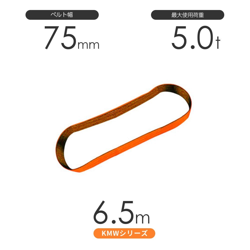 国産ナイロンスリング KMWシリーズ（1色） エンドレス形（N型）幅75mm×6.5m 使用荷重:5.0t 丸善織物