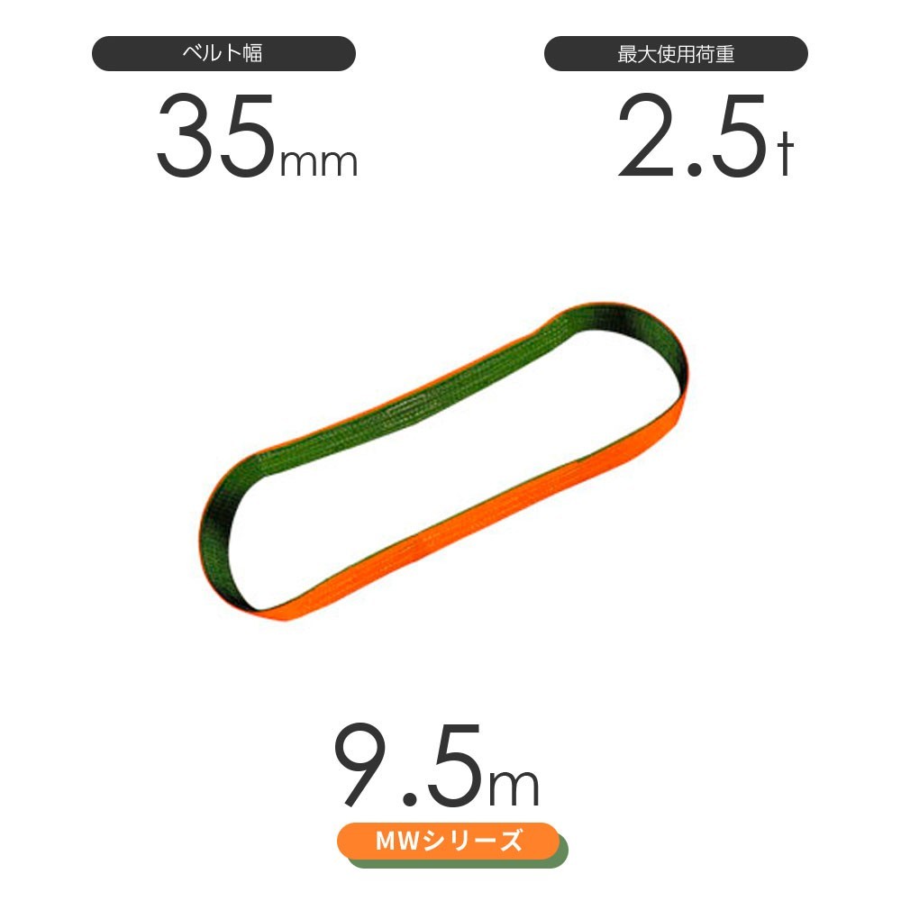 国産ナイロンスリング MWシリーズ（2色） エンドレス形（N型）幅35mm×9.5m 使用荷重:2.5t 丸善織物